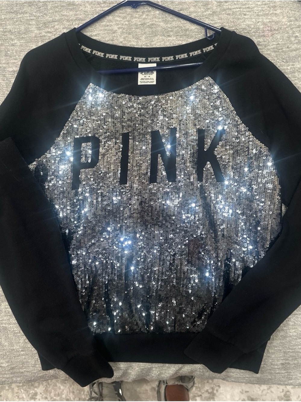 PINK Victoria's Secret Black Sweatshirt with Silver Sequin Front